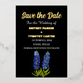 Blauwe Bluebonnets Bloemenfoto QR Code Bruiloft Folie Uitnodiging (Voorkant)