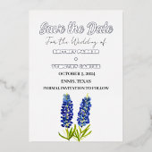 Blauwe Bluebonnets Bloemenfoto QR Code Bruiloft Folie Uitnodiging (Voorkant)