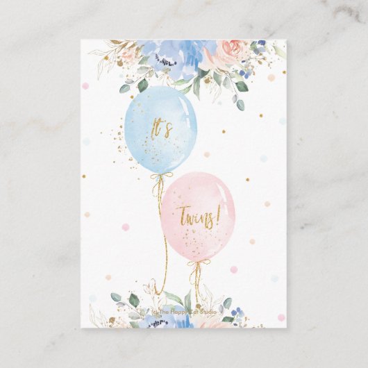 Blauwe Blush Bloemen Ballonnen Twins Luier Raffle Informatiekaartje (Achterkant)