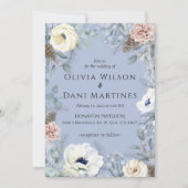 Blauwe Blush Bloemen Natuur Bruiloft Uitnodiging (Voorkant)