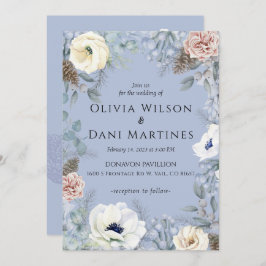 Blauwe Blush Bloemen Natuur Bruiloft Uitnodiging