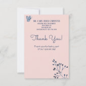 Blauwe, Blush Pink Waterverf Floral Weddenfoto Bedankkaart (Achterkant)