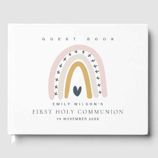 BLAUWE BLUSH RAINBOW HEART KINDER EERSTE HOLY COMM GASTENBOEK (Voorkant)