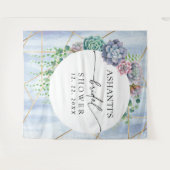 Blauwe Blush Succulent Vrijgezellenfeest achtergro Wandkleed (Voorkant (horizontaal))