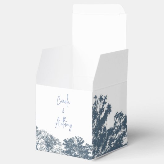 Blauwe bodem Bomen Boho Bruiloft Bedankdoosjes (Geopend)