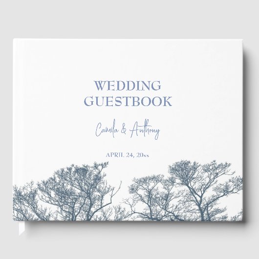 Blauwe Bodem Bomen Tropische Boho Bruiloft Gastenboek (Voorkant)