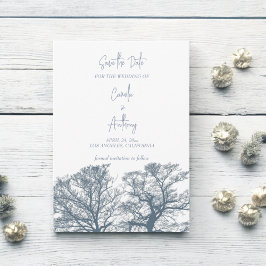 Blauwe Bodem Bomen Tropische Boho Bruiloft Kaart