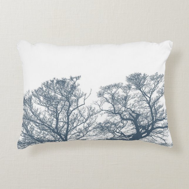 Blauwe Bodembomen Tropische Boho Accent Kussen (Voorkant)