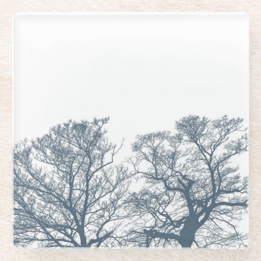 Blauwe Bodembomen Tropische Boho Glazen Onderzetter (Voorkant)