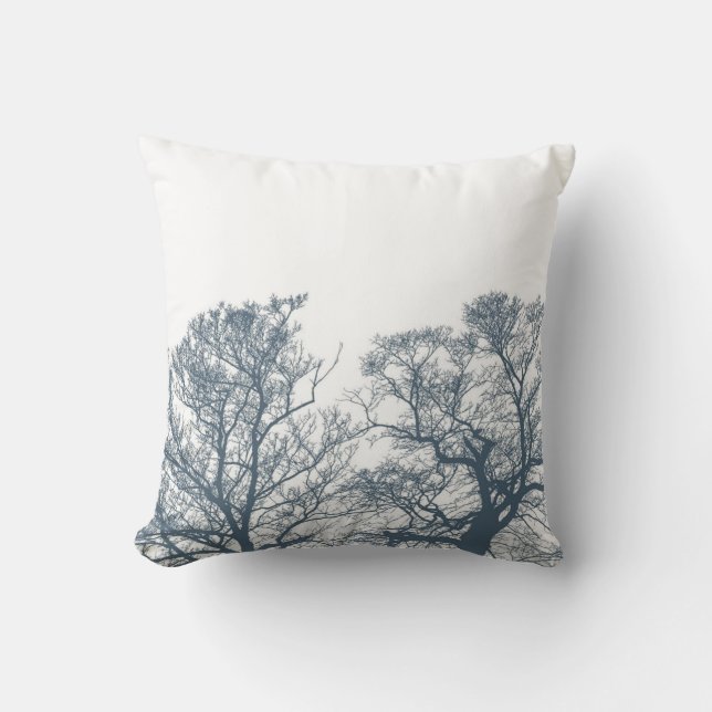 Blauwe Bodembomen Tropische Boho Kussen (Voorkant)