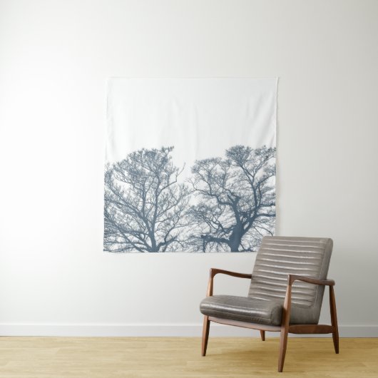 Blauwe Bodembomen Tropische Boho Wandkleed (In situ)