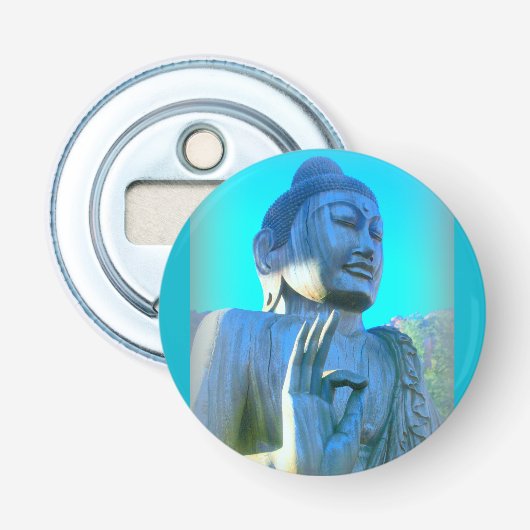 blauwe boeddha button flesopener (Voorkant)