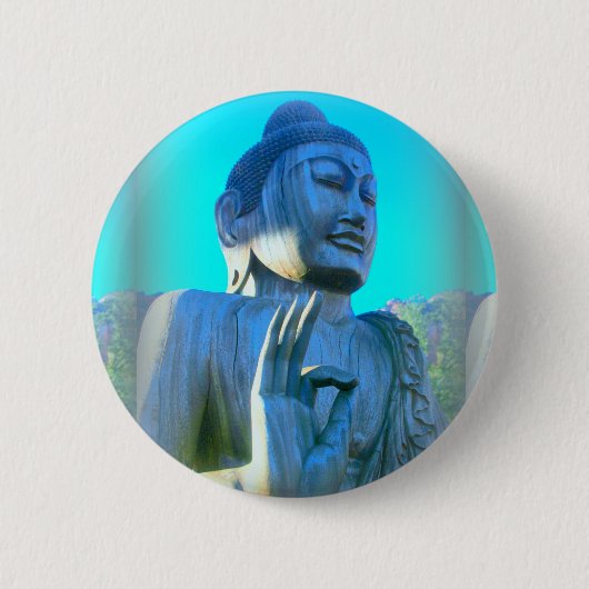 blauwe boeddha ronde button 5,7 cm (Voorkant)