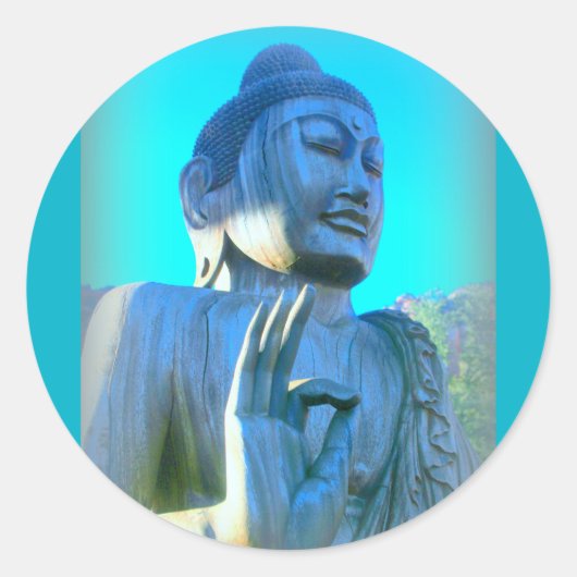 blauwe boeddha ronde sticker (Voorkant)