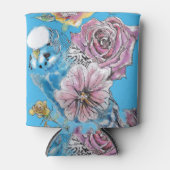 Blauwe boedgie Boedgerigar Roos Waterverf bloemen Blikjeskoeler (Voorkant)