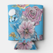 Blauwe boedgie Boedgerigar Roos Waterverf bloemen Blikjeskoeler (Achterkant)