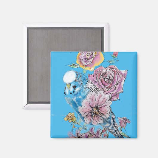 Blauwe boedgie Boedgerigar Roos Waterverf bloemen Magneet (Voorkant / Achterkant)