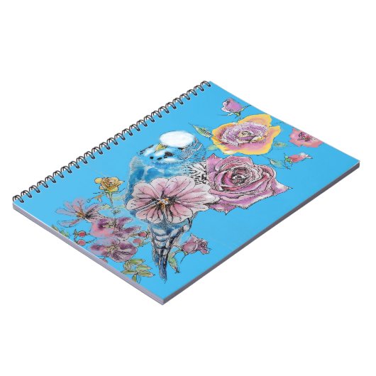 Blauwe boedgie Boedgerigar Roos Waterverf bloemen Notitieboek (Linkerzijde)