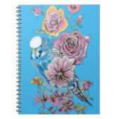 Blauwe boedgie Boedgerigar Roos Waterverf bloemen Notitieboek (Voorkant)