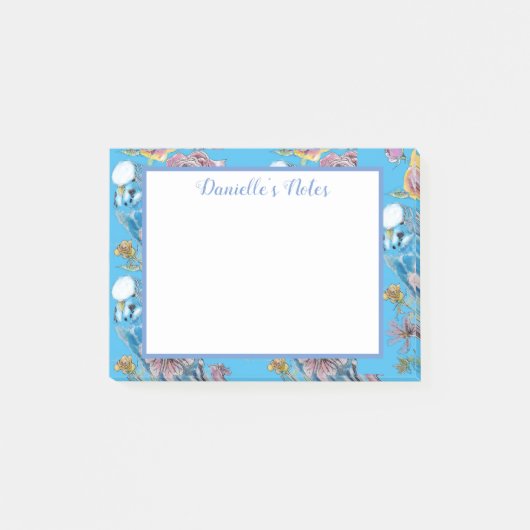 Blauwe boedgie Boedgerigar Roos Waterverf bloemen Post-it® Notes (Voorkant)