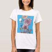 Blauwe boedgie Boedgerigar Roos Waterverf bloemen T-shirt (Voorkant)
