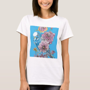 Blauwe boedgie Boedgerigar Roos Waterverf bloemen T-shirt