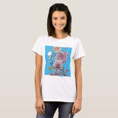 Blauwe boedgie Boedgerigar Roos Waterverf bloemen T-shirt (Voorkant volledig)