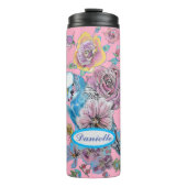 Blauwe boedgie Boedgerigar Roos Waterverf bloemen Thermosbeker (Voorkant)