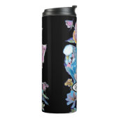 Blauwe boedgie Boedgerigar Roos Waterverf bloemen Thermosbeker (Gedraaid links)