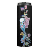 Blauwe boedgie Boedgerigar Roos Waterverf bloemen Thermosbeker (Achterkant)