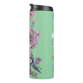 Blauwe boedgie Boedgerigar Roos Waterverf bloemen Thermosbeker (Geroteerd rechts)