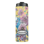 Blauwe boedgie Boedgerigar Roos Waterverf bloemen Thermosbeker (Voorkant)