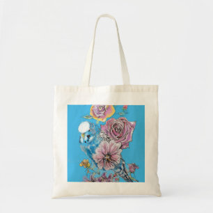 Blauwe boedgie Boedgerigar Roos Waterverf bloemen Tote Bag