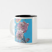 Blauwe boedgie Boedgerigar Roos Waterverf bloemen Tweekleurige Koffiemok (Voorkant links)