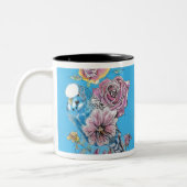 Blauwe boedgie Boedgerigar Roos Waterverf bloemen Tweekleurige Koffiemok (Links)