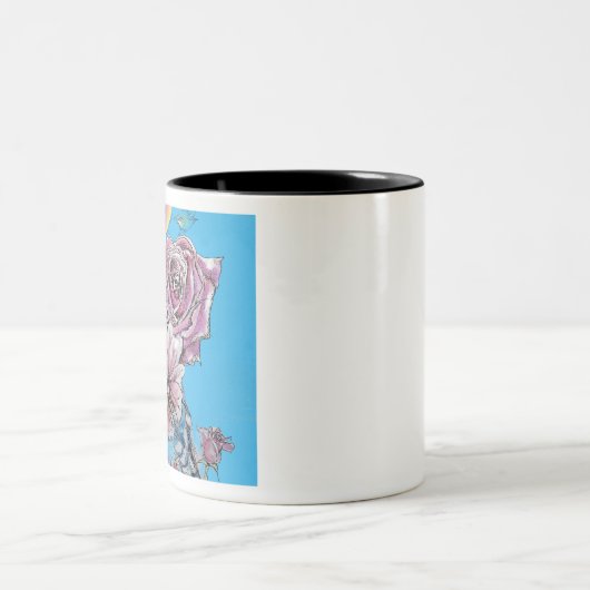 Blauwe boedgie Boedgerigar Roos Waterverf bloemen Tweekleurige Koffiemok (Center)