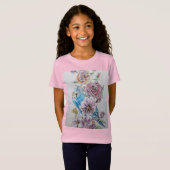 Blauwe boedgie en rode rozenbloemen Meisjes T Shir T-shirt (Voorkant volledig)