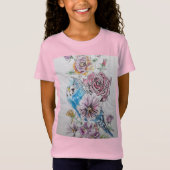 Blauwe boedgie en rode rozenbloemen Meisjes T Shir T-shirt (Voorkant)