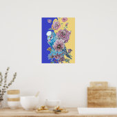 Blauwe boedgie en rode rozenzeemacht Poster Waterv (Keuken)