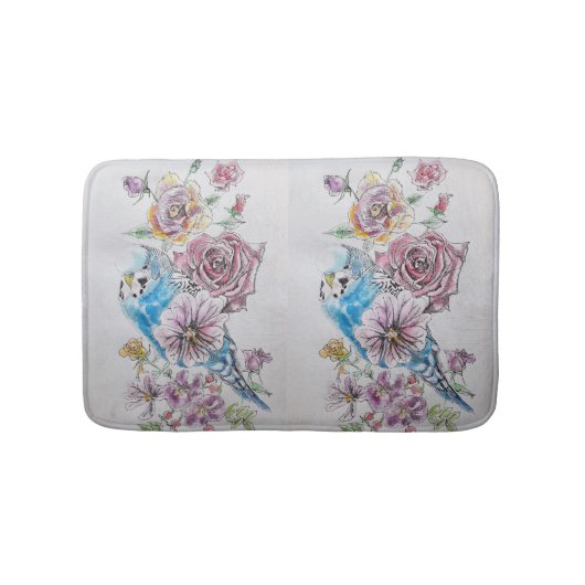 Blauwe boedgie en Rozen Kunstbloemen Bath Mat (Voorkant)
