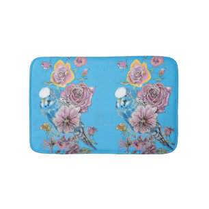 Blauwe boedgie en Rozen Kunstbloemen Bath Mat