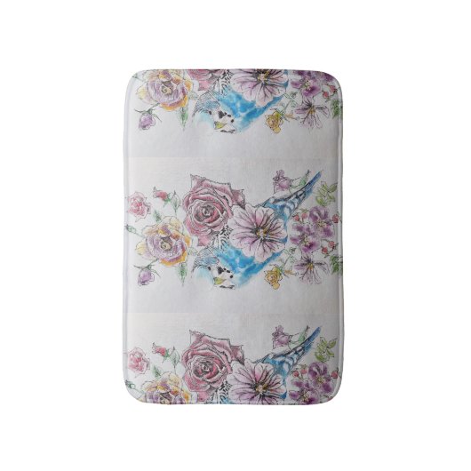 Blauwe boedgie en Rozen Kunstbloemen Bath Mat (Voorkant Verticaal)