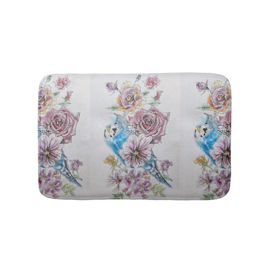 Blauwe boedgie en Rozen Kunstbloemen Bath Mat (Voorkant)