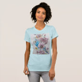 Blauwe boedgie met Rozen Waterverf Vrouwen in Shir T-shirt (Voorkant volledig)