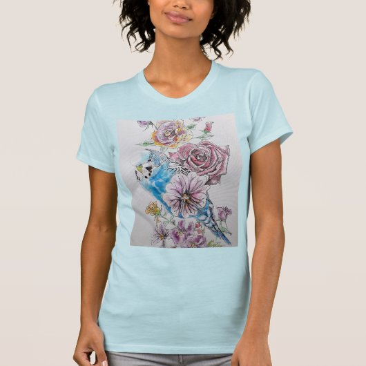 Blauwe boedgie met Rozen Waterverf Vrouwen in Shir T-shirt (Voorkant)