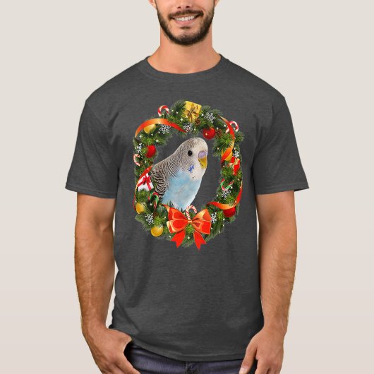 Blauwe boedgie Parakeet kerstmis met Premium T-shirt (Voorkant)