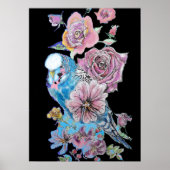 Blauwe boedgie Red Rose Black Waterverf art Poster (Voorkant)