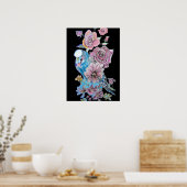 Blauwe boedgie Red Rose Black Waterverf art Poster (Keuken)