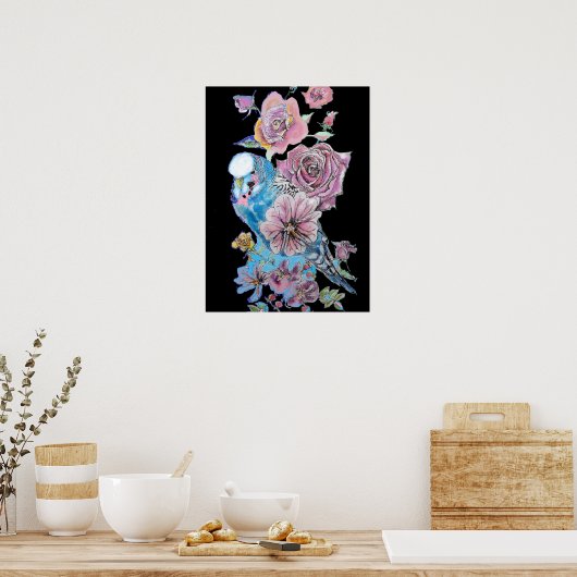 Blauwe boedgie Red Rose Black Waterverf art Poster (Keuken)