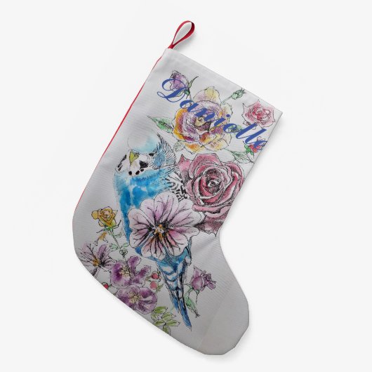 Blauwe boedgie Red Rose Floral Name Stocking Kleine Kerstsok (Voorkant (Hangend))